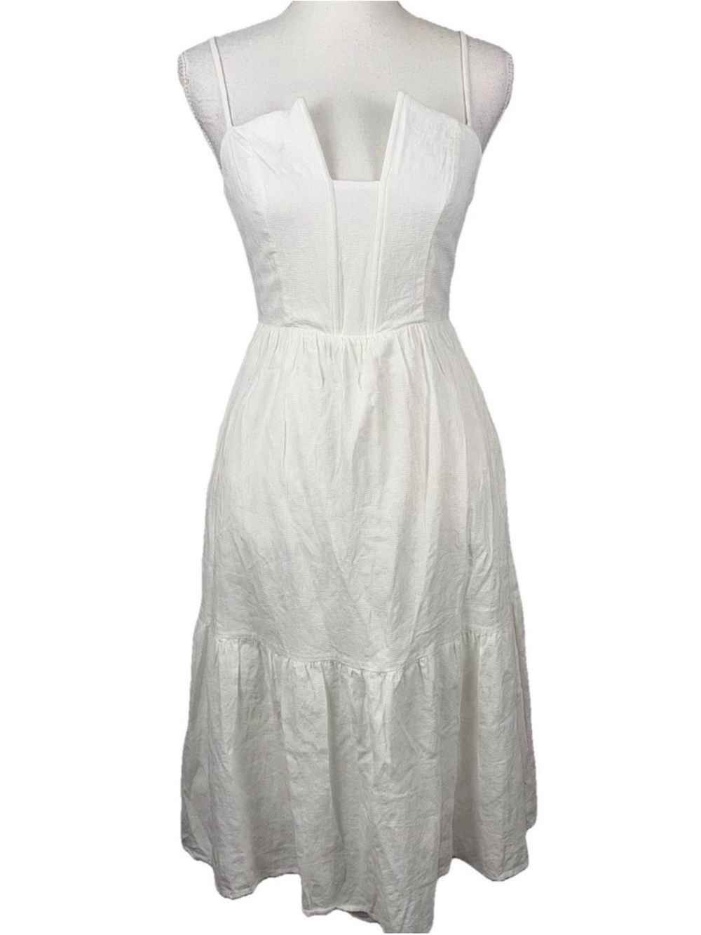 Lulus Simplicity and Sweetness‎ Small White Sleeveless Tiered Midi Dress Pockets